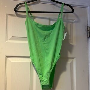 Skims Cotton Jersey Adjustable Strap Bodysuit in Neon Green M